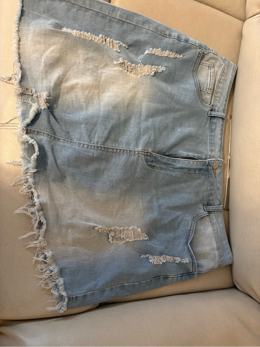 SHEIN Light Blue Distressed Denim Mini Skirt